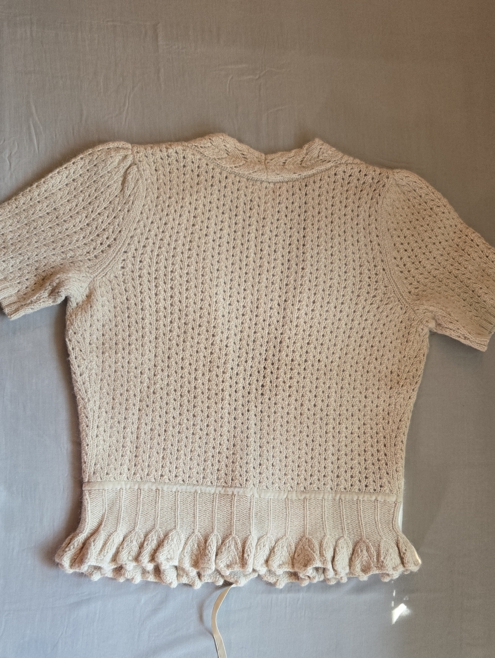 LOFT Lambswool Angora Knit Cardigan – Beige Short Sleeve Tie Front Sweater - S - Picture 10 of 10